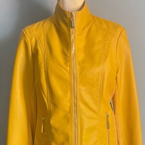 Ellen Tracy Mustard Faux Leather Jacket 
Size M